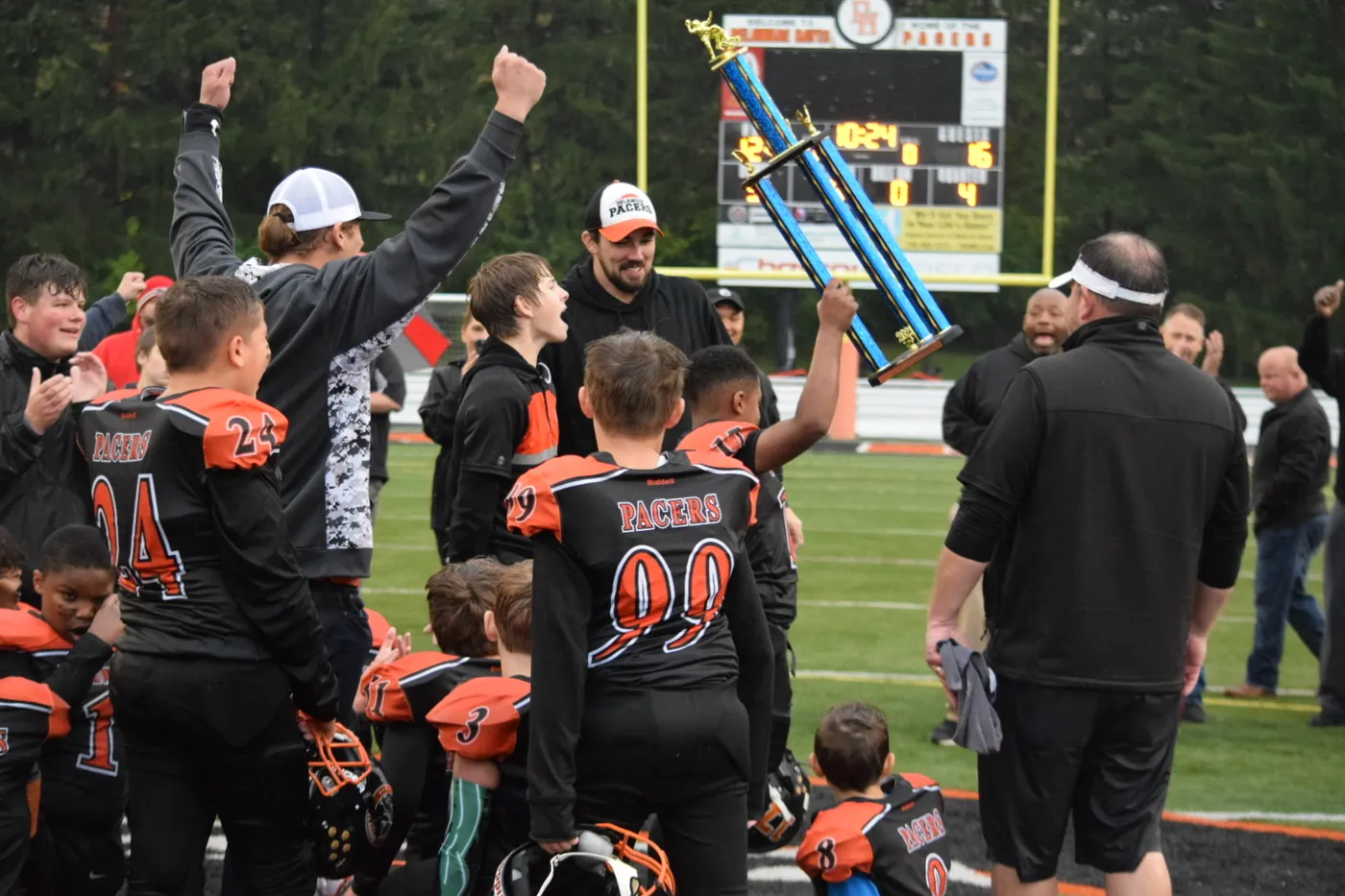 Jr Pacers players celebrating a victory